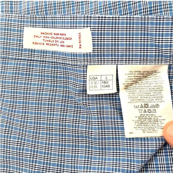 Brooks Brothers 346 Men’s Size L Long Sleeve Button Down Shirt Blue Plaid Cotton - Picture 4 of 5